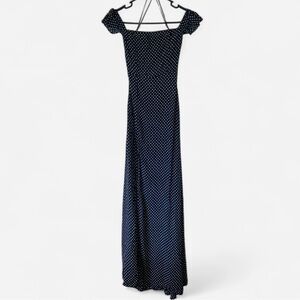 Lulus Dream Love Navy Blue and White Polkadot Maxi Dress